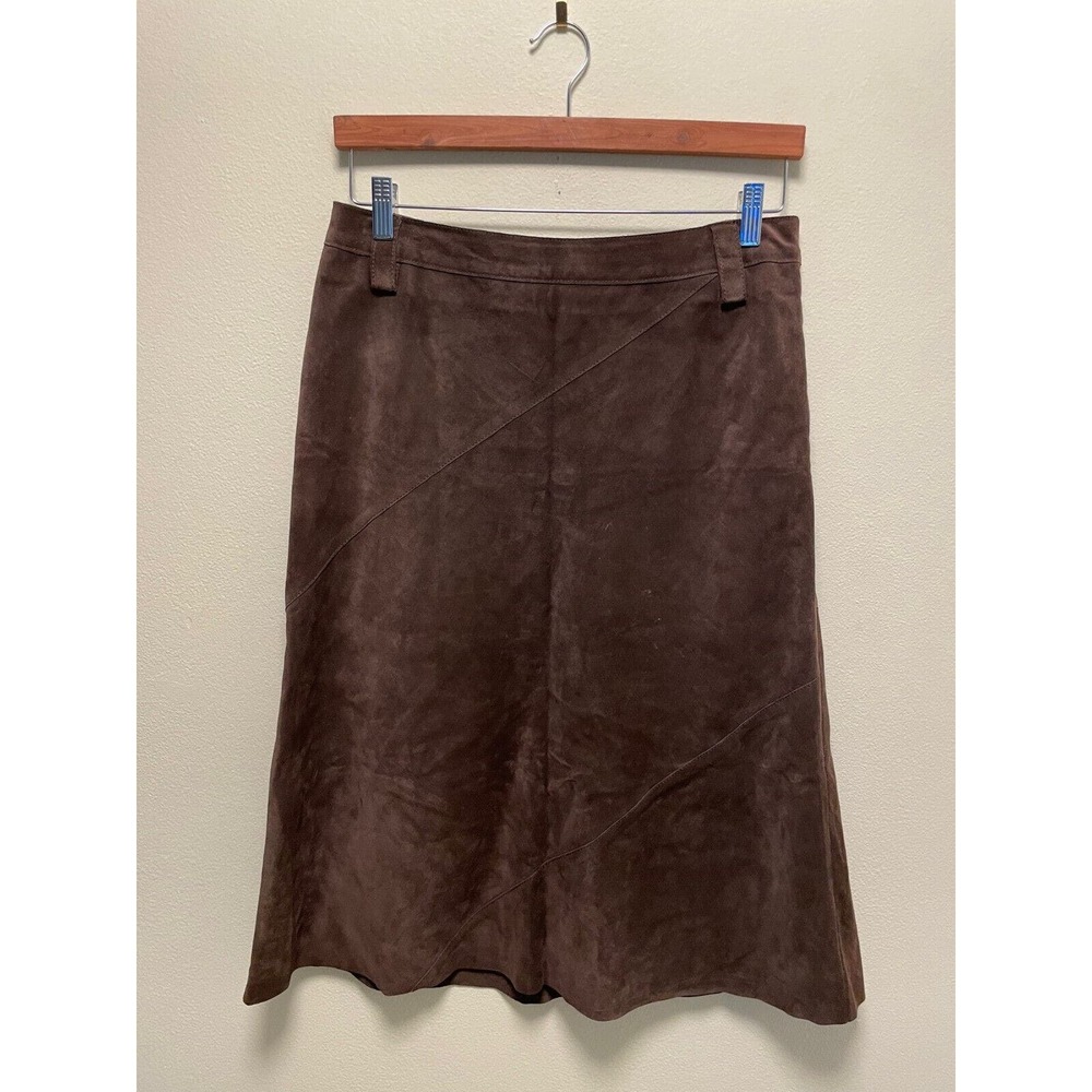 Weekend Max Mara Womens Midi Skirt Size 10 Brown Suede Leather Neutral Western